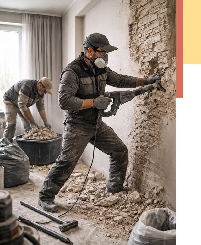 Демонтаж декоративного камня в Сергиевом Посаде от 1484 руб/м² — быстро и недорого | ОТДЕЛОЧНИК-Сгп