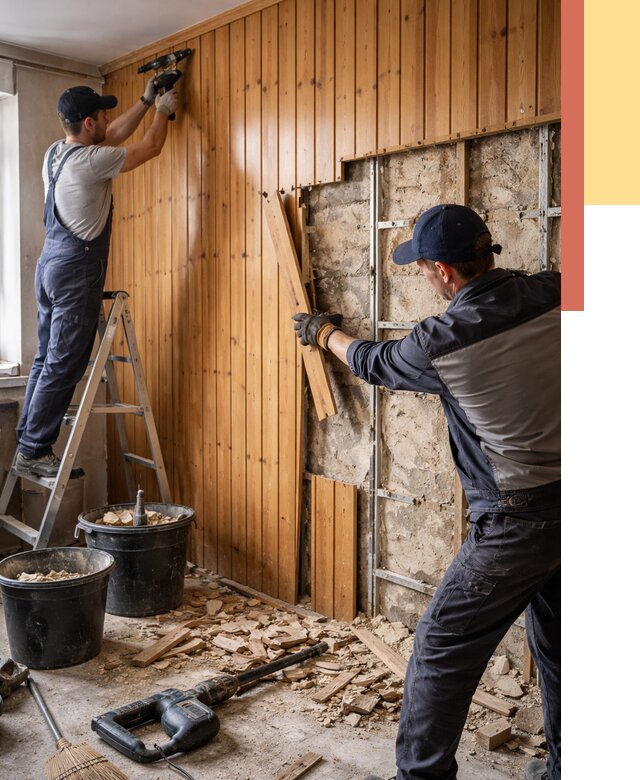 Демонтаж вагонки со стен в Сергиевом Посаде от 1484 руб. — снятие, удаление, срочно | ОТДЕЛОЧНИК-Сгп