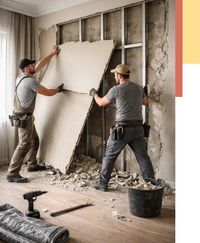 Демонтаж гипсокартона со стен в Сергиевом Посаде от 358 руб. — услуги демонтажа | ОТДЕЛОЧНИК-Сгп