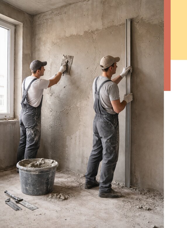 Штукатурка бетонных стен в Сергиевом Посаде от 4605 руб/м² — качественно и быстро | ОТДЕЛОЧНИК-Сгп
