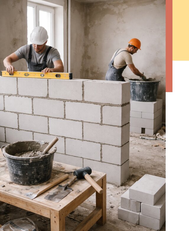 Кладка перегородок из газобетона в Сергиевом Посаде от 3275 руб. под ключ | ОТДЕЛОЧНИК-Сгп
