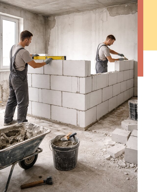 Кладка перегородок из ПГП в Сергиевом Посаде от 2559 руб./м2 — монтаж и возведение под ключ | ОТДЕЛОЧНИК-Сгп