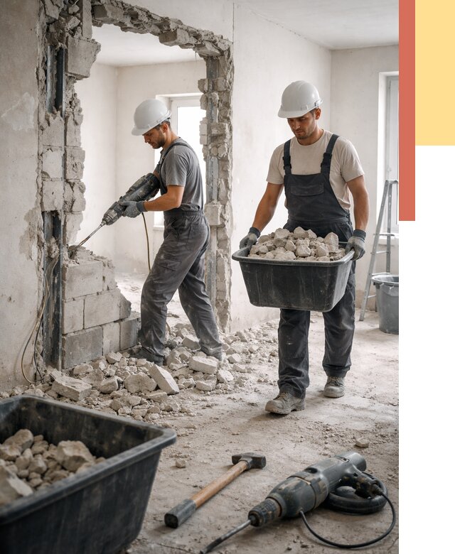 Демонтаж блоковых перегородок в Сергиевом Посаде от 3838 руб. — быстро и недорого | ОТДЕЛОЧНИК-Сгп