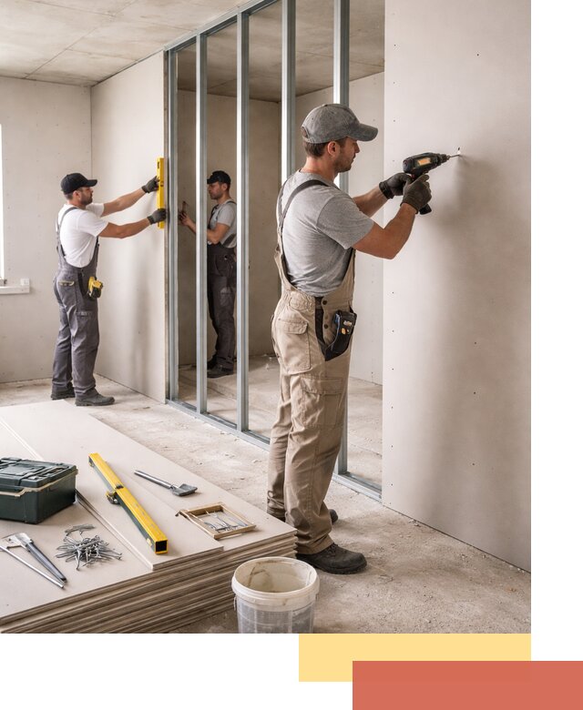 Однослойная перегородка из гипсокартона в Сергиевом Посаде под ключ, монтаж и отделка