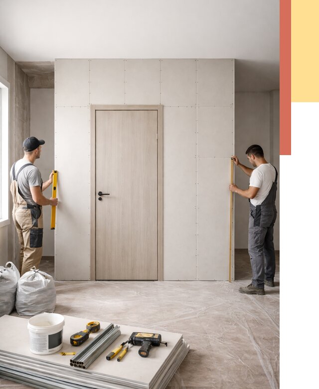 Перегородка из гипсокартона с дверью в Сергиевом Посаде от 4605 руб. под ключ | ОТДЕЛОЧНИК-Сгп