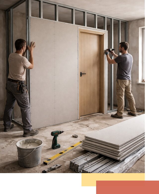 Перегородка из гипсокартона с дверью под ключ в Сергиевом Посаде