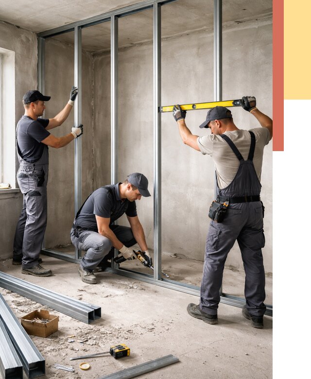 Монтаж каркаса перегородки из профиля в Сергиевом Посаде от 768 руб. | ОТДЕЛОЧНИК-Сгп