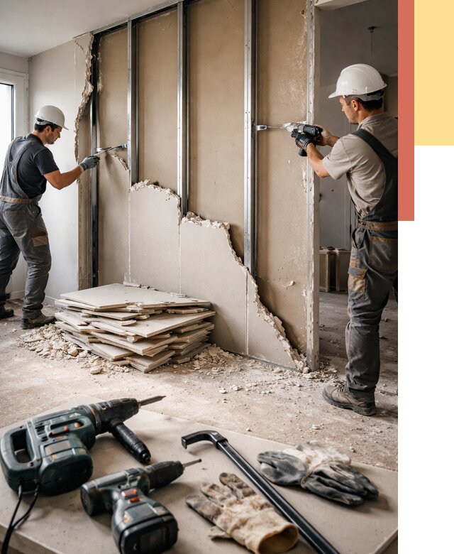 Демонтаж перегородки из гипсокартона в Сергиевом Посаде от 1228 руб. быстро и недорого | ОТДЕЛОЧНИК-Сгп