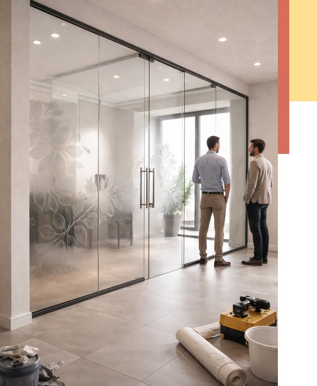 Стеклянные перегородки с рисунком в Сергиевом Посаде от 12793 руб. монтаж и нанесение | ОТДЕЛОЧНИК-Сгп