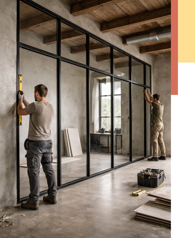 Стеклянные перегородки лофт в Сергиевом Посаде от 10746 руб. под ключ | ОТДЕЛОЧНИК-Сгп