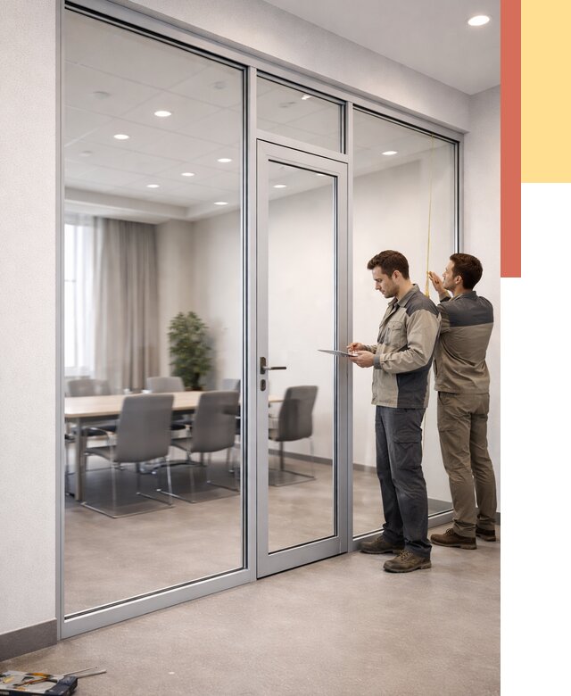 Установка и монтаж алюминиевых перегородок со стеклом в Сергиевом Посаде от 8392 руб. | ОТДЕЛОЧНИК-Сгп