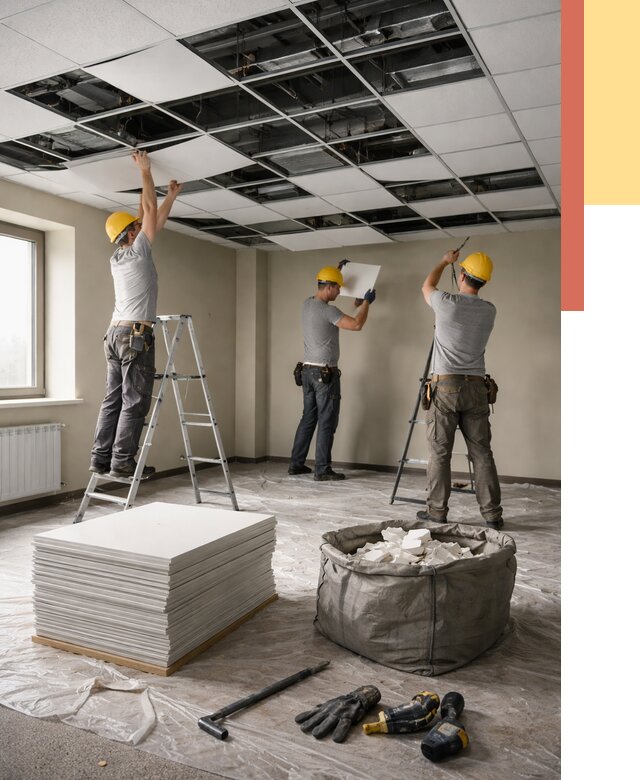 Демонтаж потолка Армстронг в Сергиевом Посаде от 4605 руб. быстро и недорого | ОТДЕЛОЧНИК-Сгп