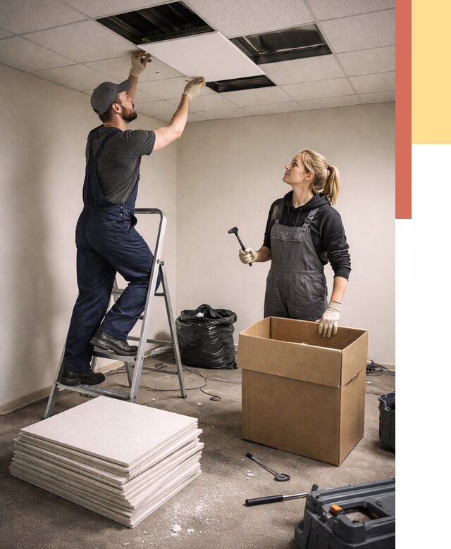 Демонтаж потолочной плитки в Сергиевом Посаде от 4605 руб. быстро и недорого | ОТДЕЛОЧНИК-Сгп