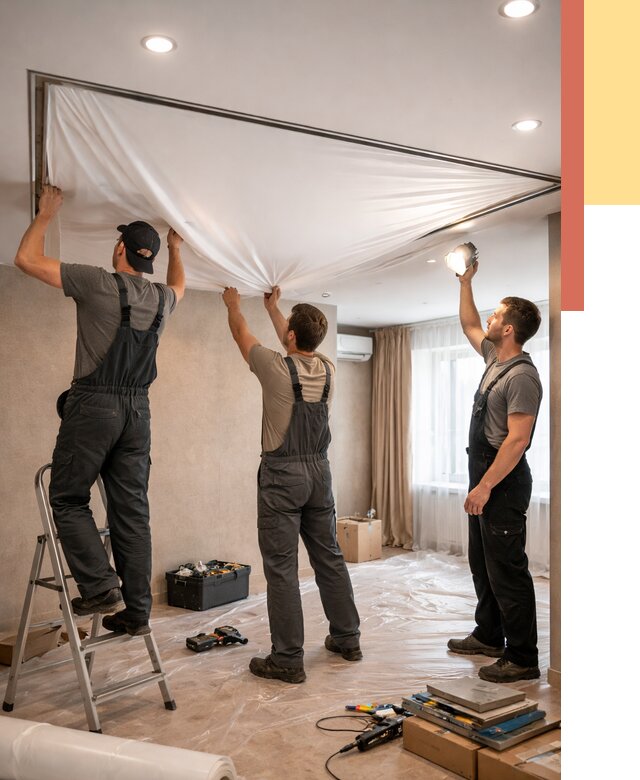 Монтаж ПВХ натяжного потолка в Сергиевом Посаде от 3582 руб. под ключ | ОТДЕЛОЧНИК-Сгп