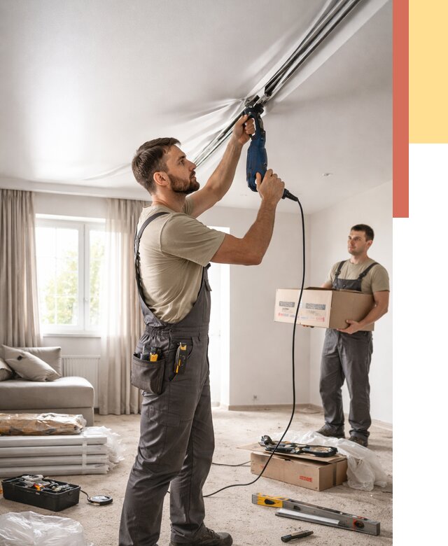 Монтаж сатинового натяжного потолка в Сергиевом Посаде от 3582 руб. | Быстро, недорого — ОТДЕЛОЧНИК-Сгп