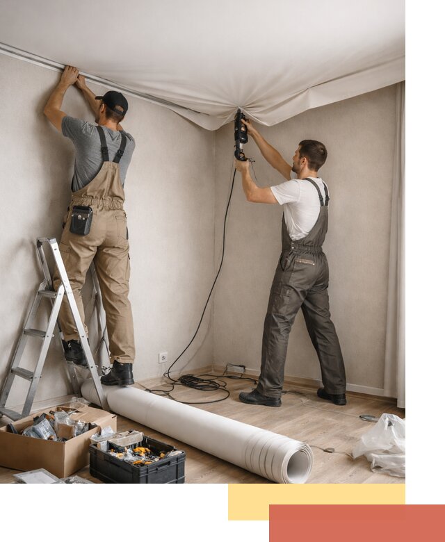 Монтаж цветного натяжного потолка в Сергиевом Посаде за один день