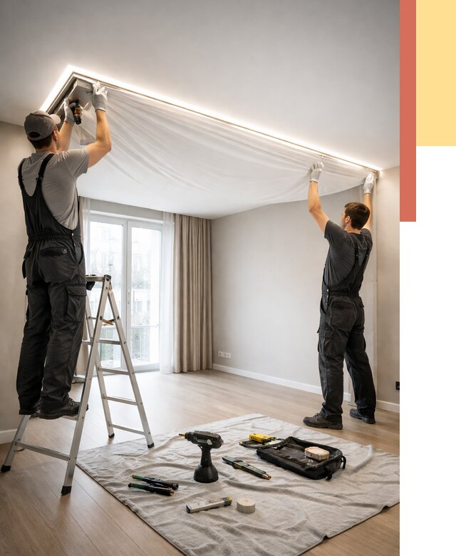 Монтаж парящего натяжного потолка в Сергиевом Посаде от 4605 руб. быстро и недорого | ОТДЕЛОЧНИК-Сгп