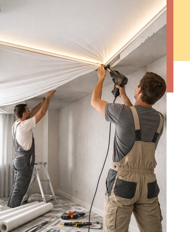 Монтаж натяжного потолка с подсветкой в Сергиевом Посаде от 972 руб. | ОТДЕЛОЧНИК-Сгп