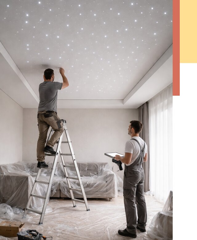 Монтаж натяжного потолка «звездное небо» в Сергиевом Посаде от 6652 руб. | ОТДЕЛОЧНИК-Сгп