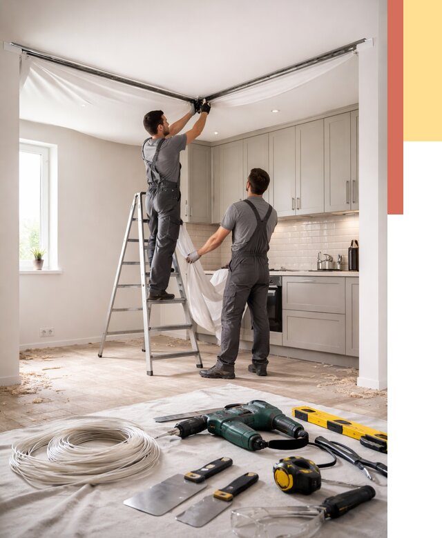 Установка натяжного потолка на кухне в Сергиевом Посаде от 2456 руб. | ОТДЕЛОЧНИК-Сгп