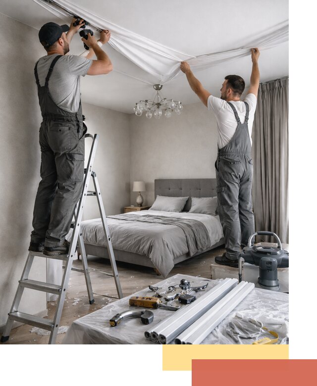 Монтаж натяжного потолка в спальне в Сергиевом Посаде