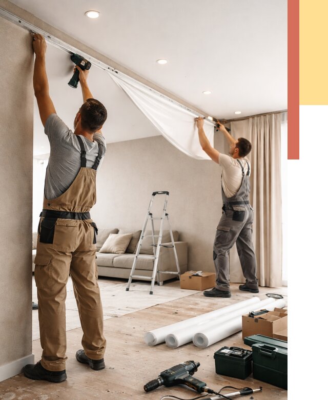 Монтаж натяжного потолка в гостиной в Сергиевом Посаде от 563 руб. | ОТДЕЛОЧНИК-Сгп