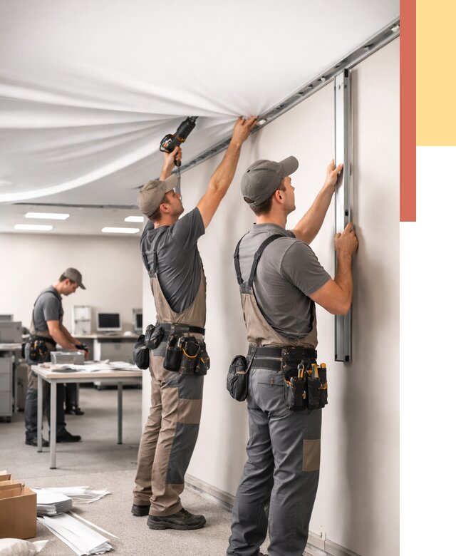 Монтаж натяжного потолка в офисе в Сергиевом Посаде от 461 руб/м² — быстро и недорого | ОТДЕЛОЧНИК-Сгп