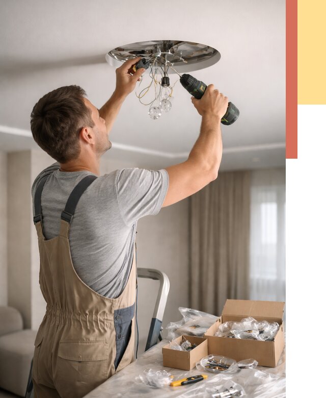 Установка люстры в натяжной потолок в Сергиевом Посаде от 1228 руб. | Быстро и недорого — ОТДЕЛОЧНИК-Сгп