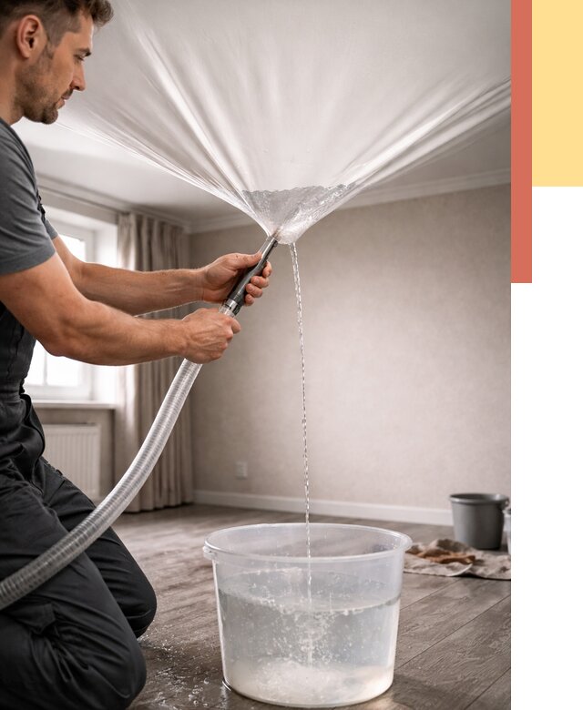 Слив воды с натяжного потолка в Сергиевом Посаде от 2559 руб. быстро и недорого | ОТДЕЛОЧНИК-Сгп