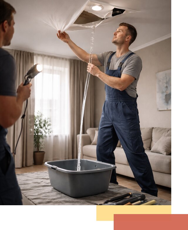 Слив воды с натяжного потолка в Сергиевом Посаде быстро и аккуратно