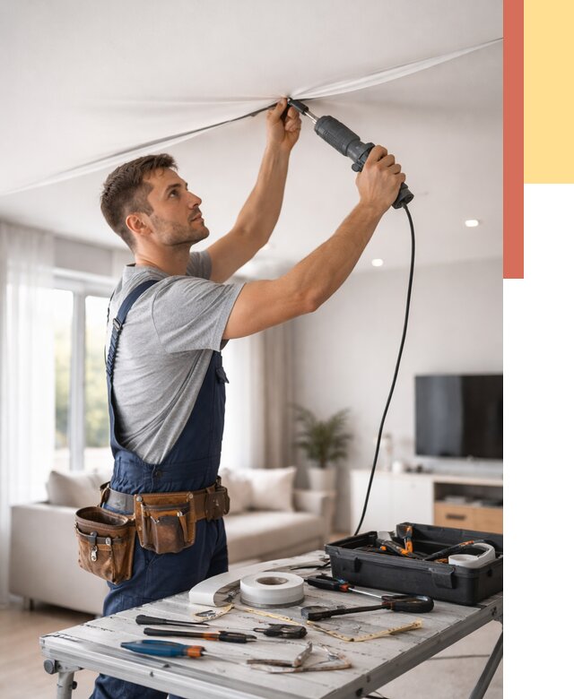 Ремонт натяжных потолков в Сергиевом Посаде от 9722 руб. под ключ — ОТДЕЛОЧНИК-Сгп