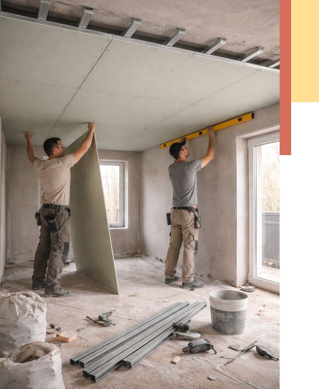 Одноуровневый потолок из гипсокартона в Сергиевом Посаде от 768 руб. — монтаж под ключ | ОТДЕЛОЧНИК-Сгп